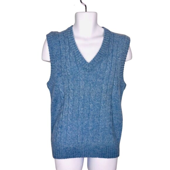 Vintage 80s Westchester Classics Mens M Sweater Vest Blue Sleeveless Cable Knit - Picture 1 of 7